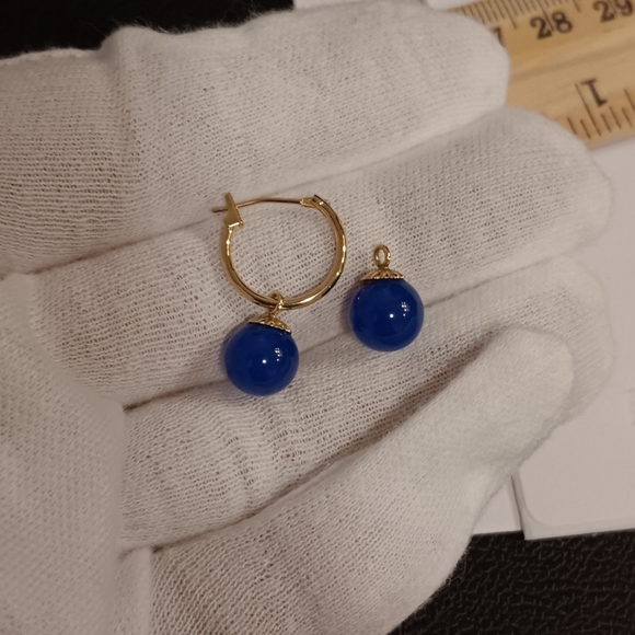 14K Gold Charms for Hoop Earrings Blue - Picture 2 of 5